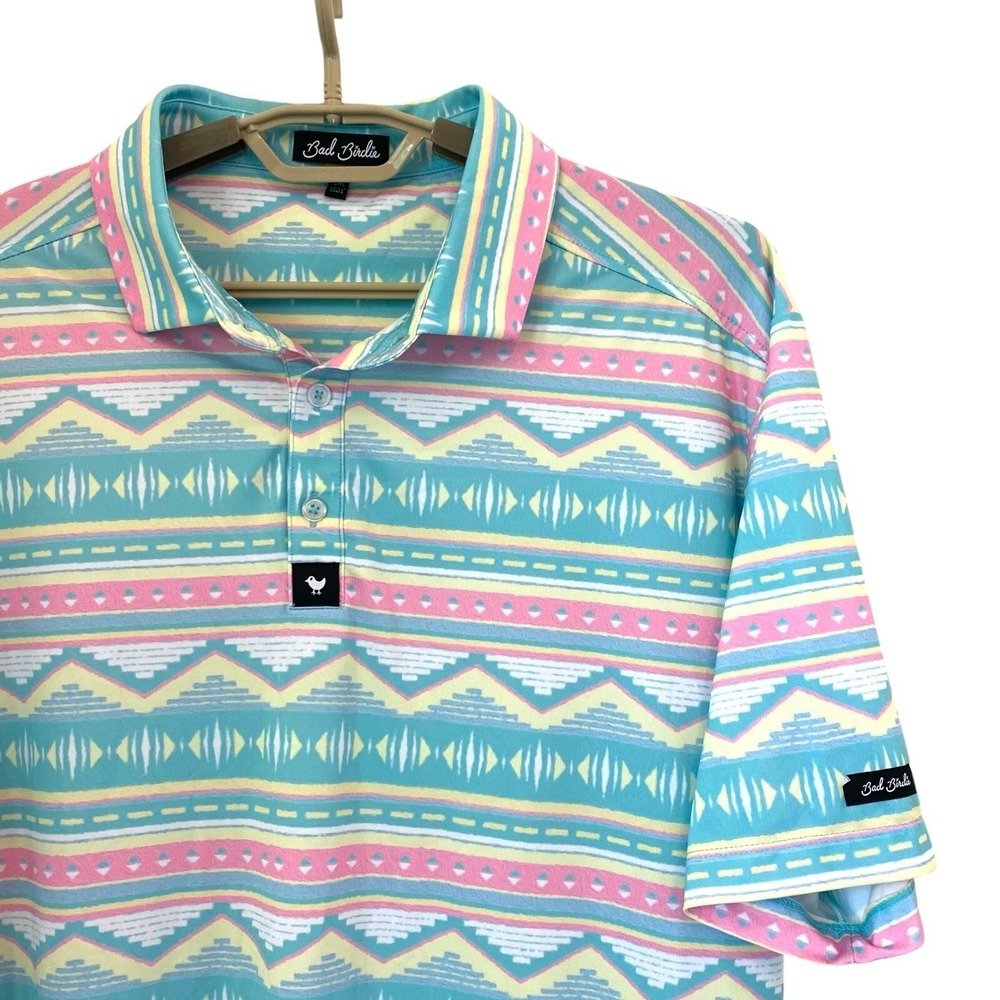 Bad Birdie Salty Savage Polo Golf‎ Shirt Aztec Short Sleeve Athletic Men 2XL